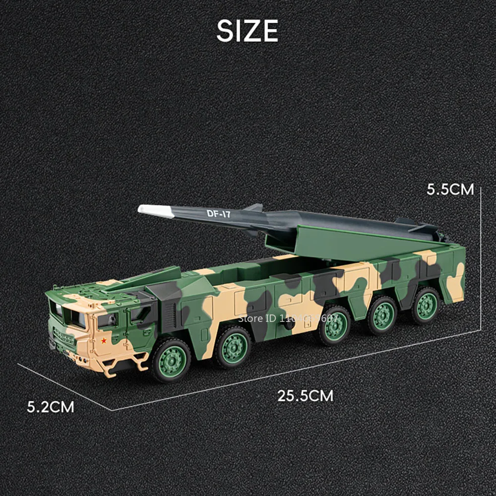 1:50 Dongfeng 17 Missile Launch Toy Car Models Alloy Diecast Sound Light Simulation Military Engineering Vehicle Gifts for Boys