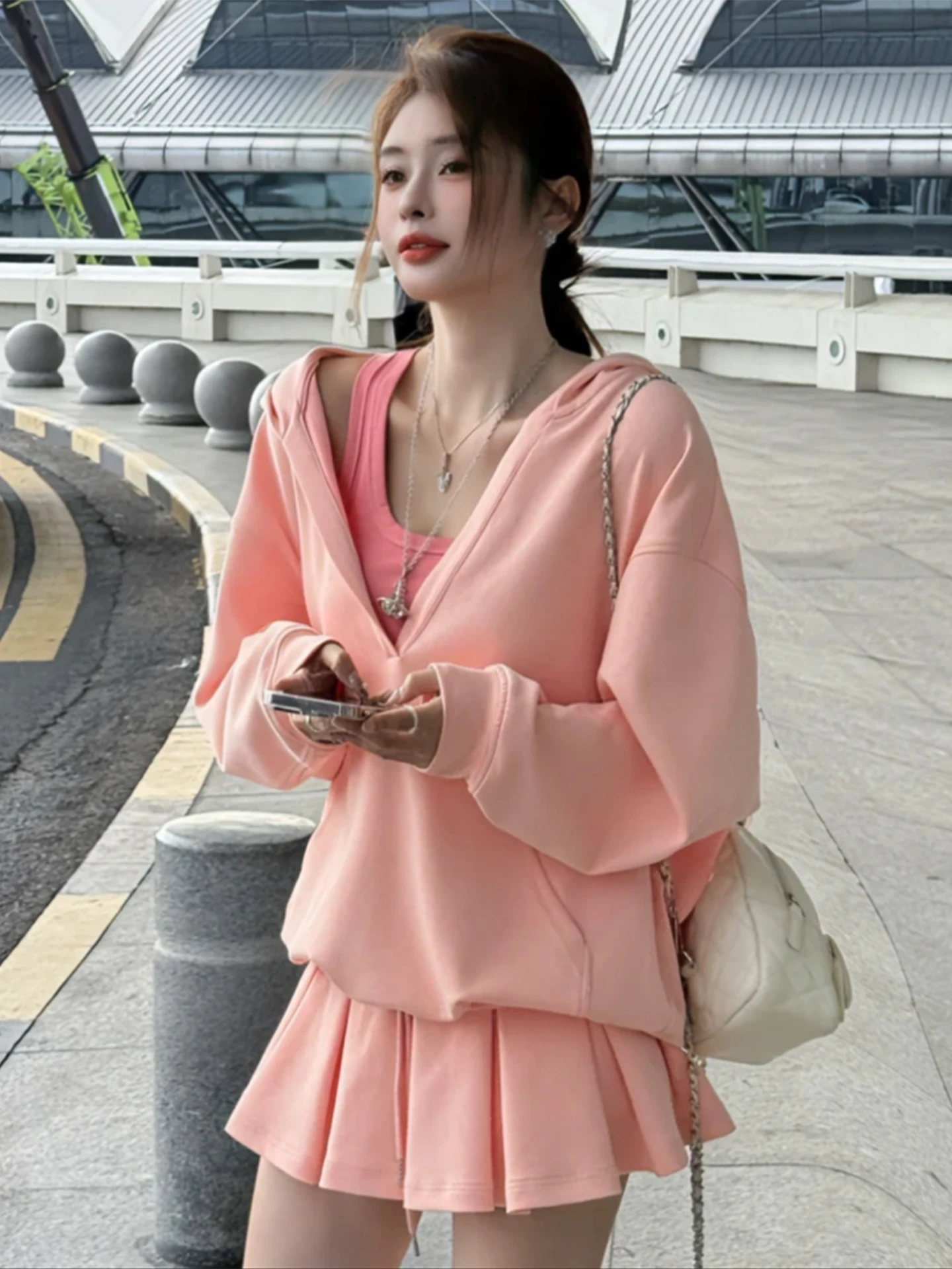 

Fashionable Spicy Girl Three-Piece Set Women's Long Sleeve Hoodie Skirt Outfit Korean Style Straight Cut Autumn Collection