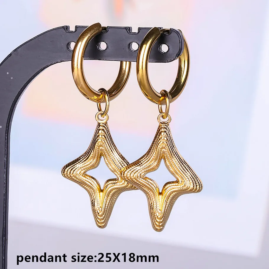 Engelskreuz Alien Anhänger Creolen Stern Schwert Bogen Edelstahl Runde Ohrringe für Damen Herren Schmuck Piercing Aretes Geschenk – Detail 18