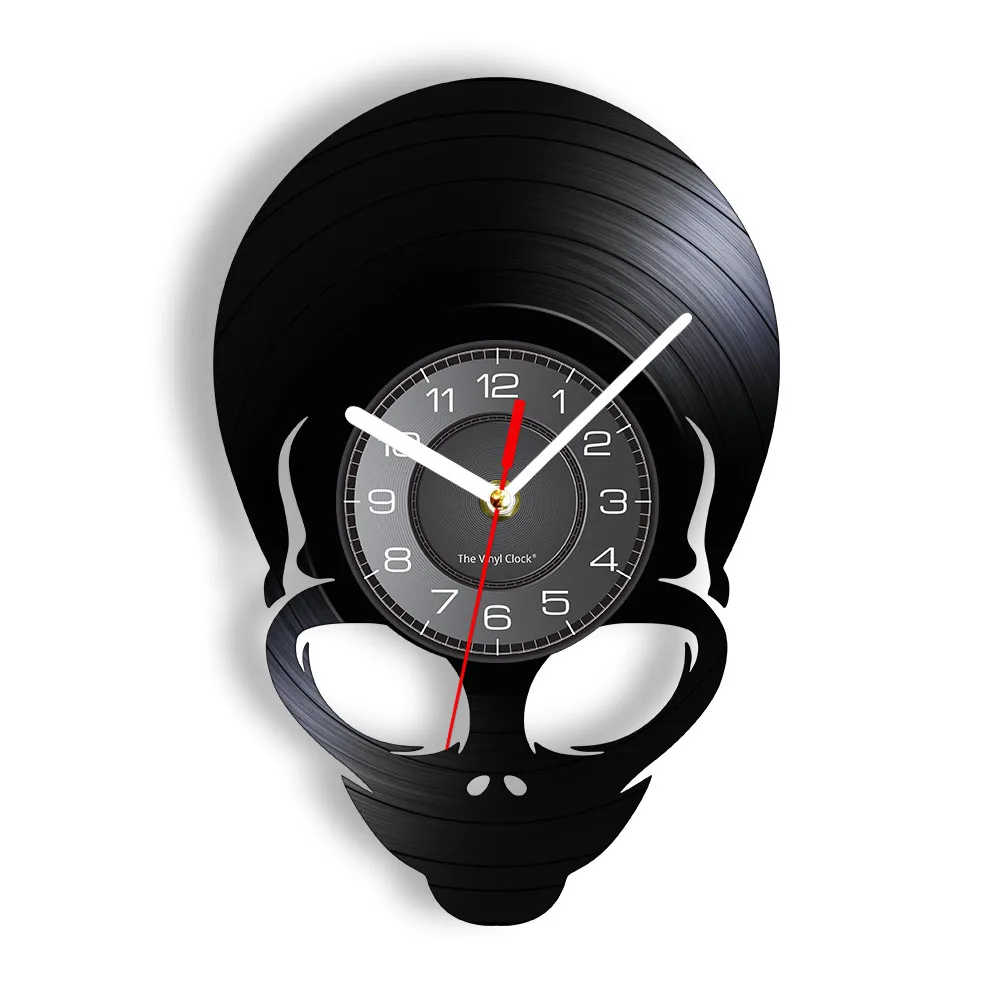 Aline Skull Head Retro Music Album Wall Clock Home Decor Timepieces For Man Cave Room Bones Wall Watch Made Of Real Vinyl Record