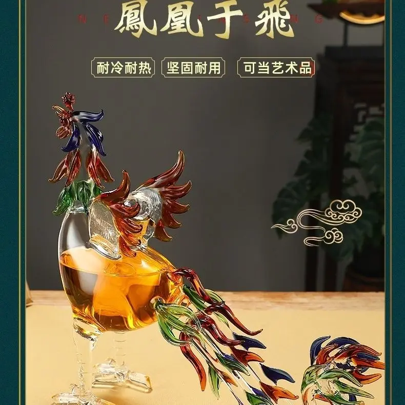 Phoenix modeling glass craft wine bottle, transparent glass craft hollow wine bottle ornament