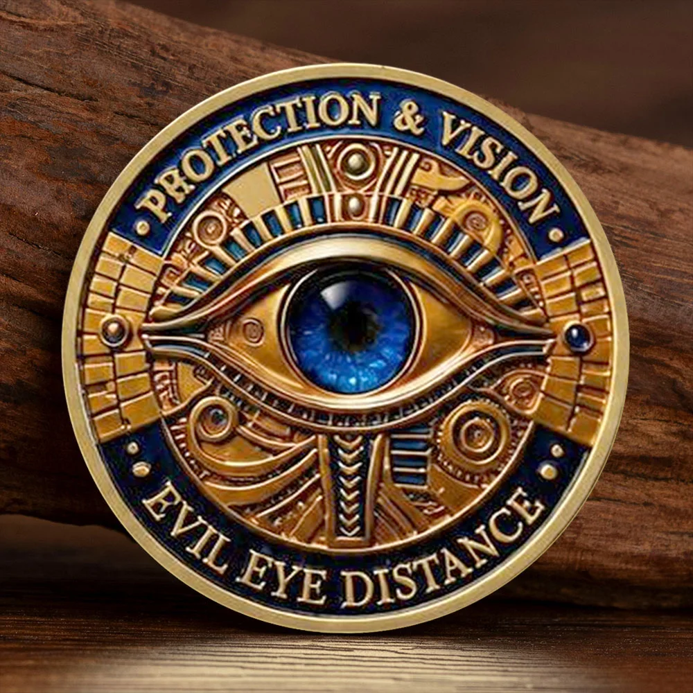 Vintage Evil Eye Gold Plated Commemorative Coin Divine Shield Protection Vision Amulet Collection Coin Decorative Gift for Men
