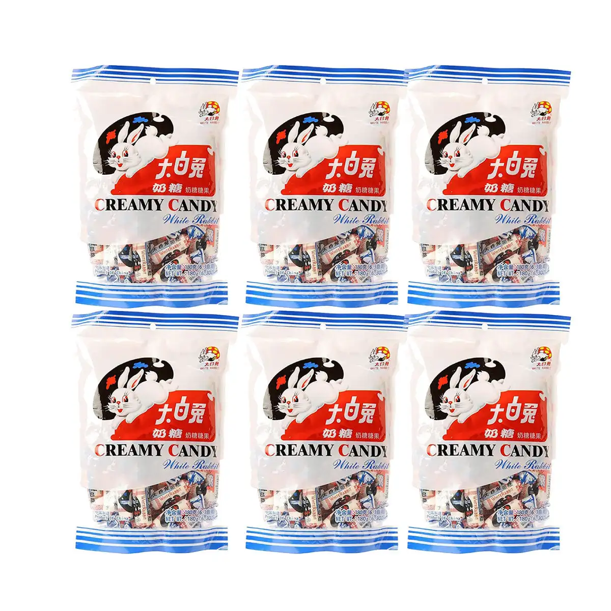 Bonbons crémeux au lait traditionnel chinois, grand lapin blanc, saveur originale, 180g, X6pack