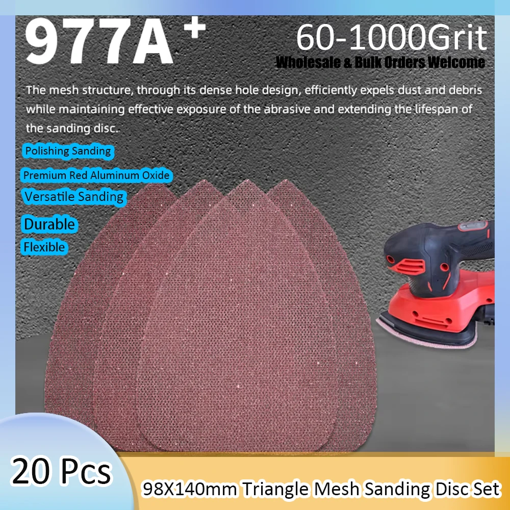 20Pcs 98×140×140mm Hook&Loop Triangle Mesh Sandpaper Kit 60-1000 Grit Assorted Sanding Sheets for Wood Wall Metal Polishing Sand