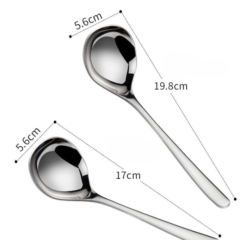 1PC Stainless Steel Soup Spoon Thickened Long Handle Commercial Household Soup Large Soup Watermelon Round Spoon