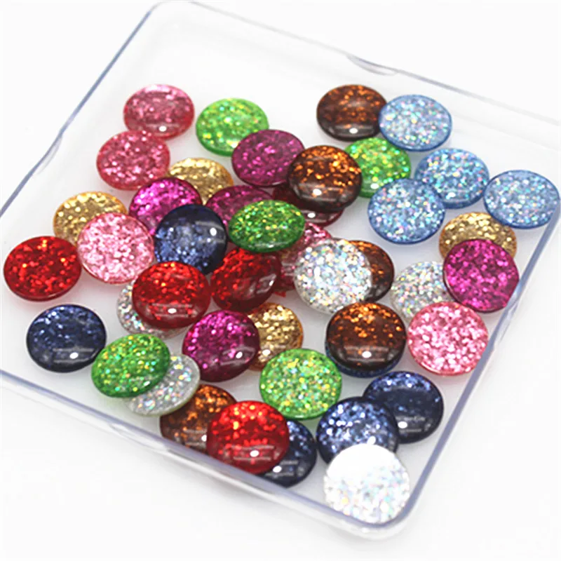 50pcs 16mm Mix Colors Glitter Thin Resin Round Flatback Cabochon DIY Phone/Button Craft Decoration