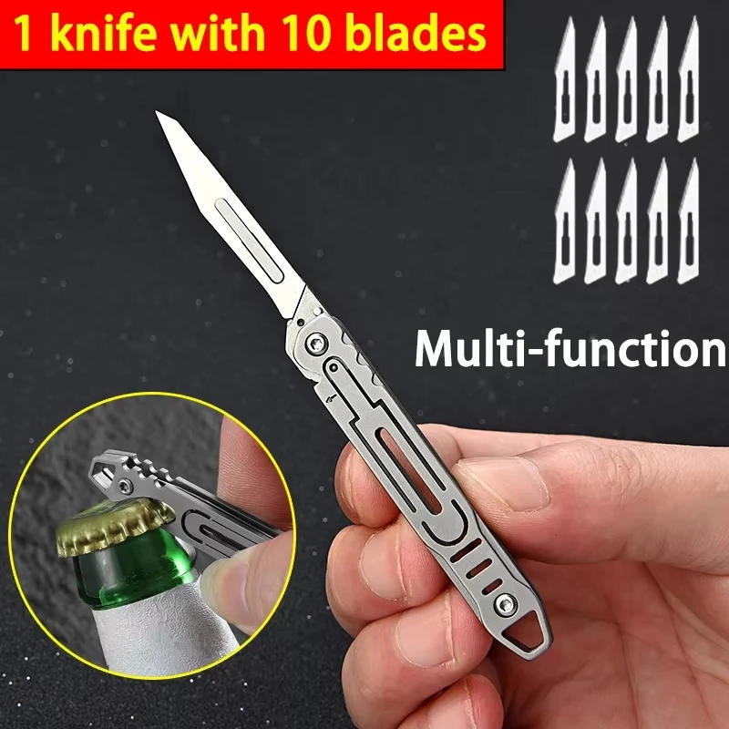 Titanium Alloy Mini Utility Knife Quick Open Scalpel Knife Keychain Pocket Folding Knife Replaceable NO.11 Blad Christmas