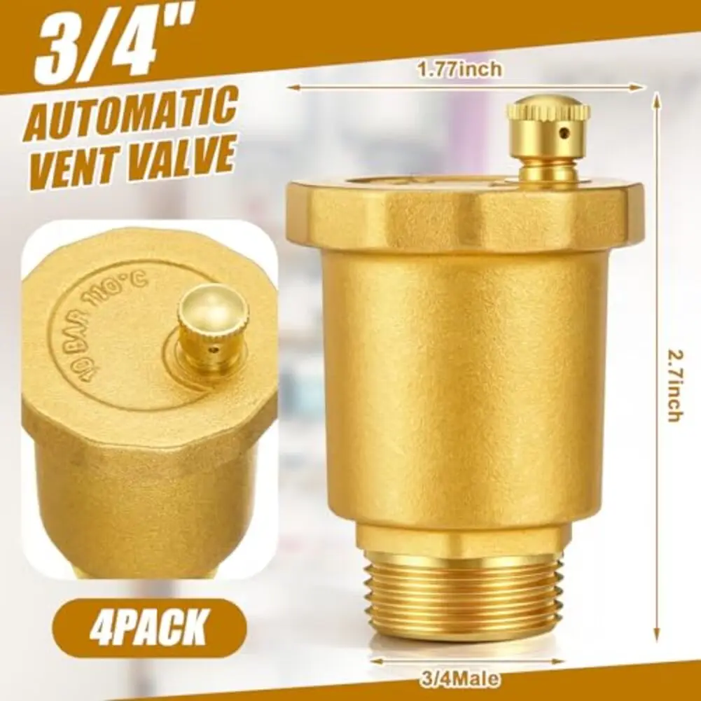 

Комплект из 4 латунных автоматических поплавковых воздухоотводчиков высокого давления с резьбой 1/2 и 3/4 для радиаторов и систем горячего водоснабжения, новинка 2026 года