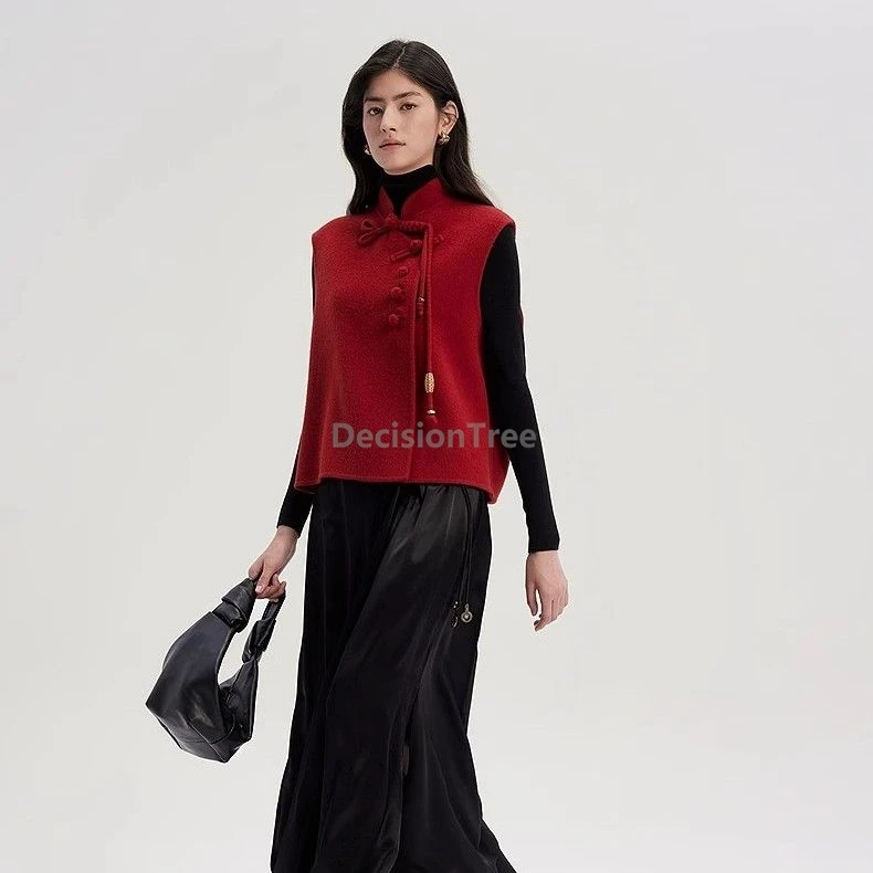 

2025 winter new women's woolen vest vintage chinese style disc buckle temperament vest elegant ethnic style versatile waistcoat