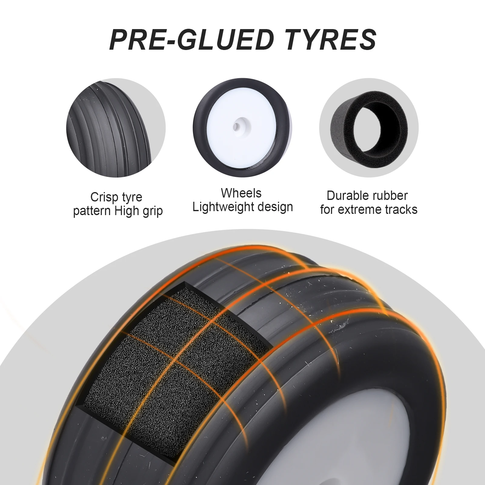 HobbyPark Pre-Glued Front Tires Wheels Mounted for Losi Mini-T 2.0 Mini B Replacement Parts of LOS41010 - view 3