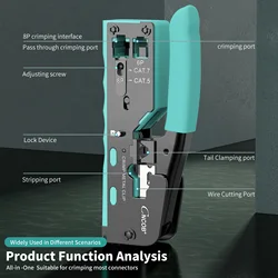 CNCOB RJ45 Pass Through Crimping Tool for Cat8 Cat7 6A Cat6/5e Ethernet Modular Plugs Ends Connectors, All-in-One, RJ11 Crimp