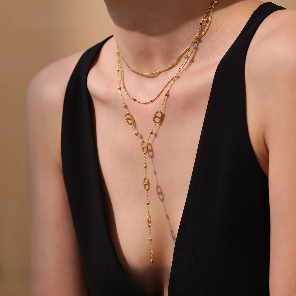 

Classic Necklace for Women Tassel Titanium Steel Long Y Chain Non Fading French Women's Collarbone Chain Pig Nose Layer Jewelry