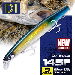 D1-señuelo de pesca suspendido Assassin Minnow, 145mm/23,5g, 120mm, 19,5g, Wobbler silencioso luminoso, Crankbait de agua salada, pargo, lubina