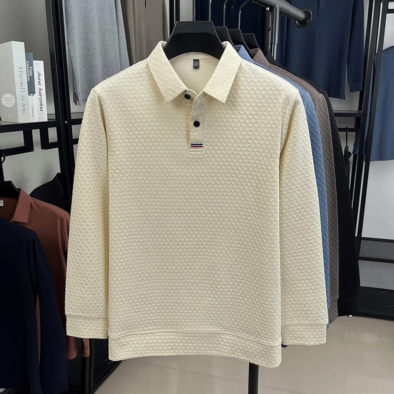 الاتجاه الفاخر الخفيف طويلة الأكمام قميص بولو للرجال أزياء العلامة التجارية شخصية متقلب طباعة بلون عارضة جديدة التلبيب تي شيرت #5