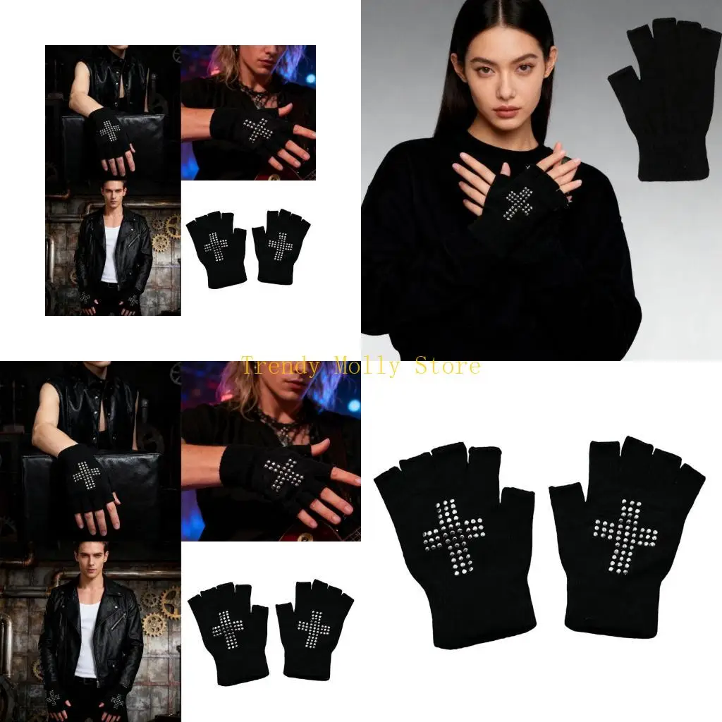 

N5KB вязаные перчатки с украшенным дизайном, дышащая акриловая ткань, однотонные, без пальцев, стиль, осень-зима, унисекс, для