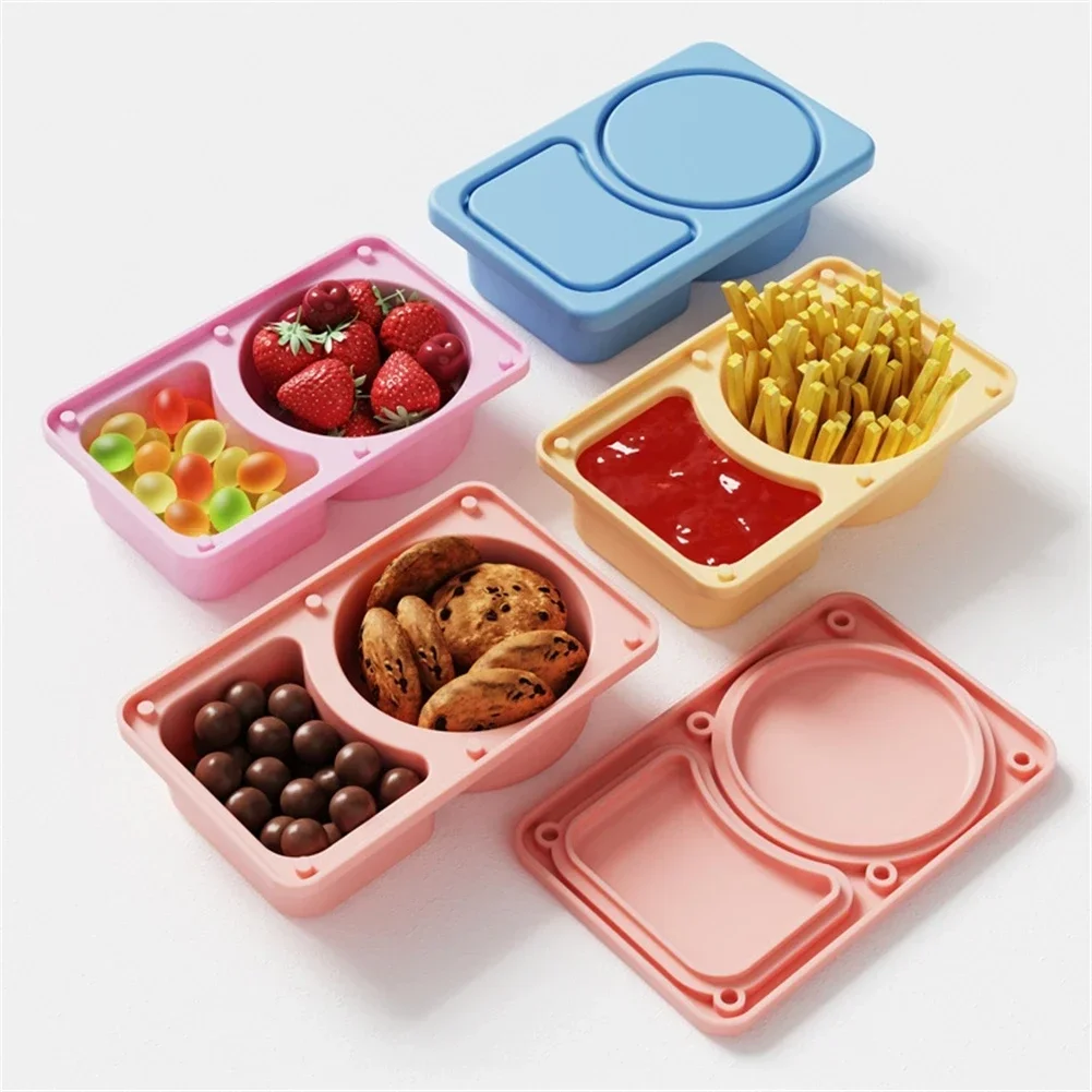 3Pcs Silicone Snack Containers Lunch Box 2 Compartment For Travel Picnics Office Containers Lunch Box Containers -Bento Boxes