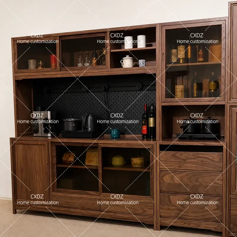 New Chinese Style Integrated Dining Side Cabinet Solid Wood Light Luxury Entrance Locker Wine Storage Tea Display Cabinet