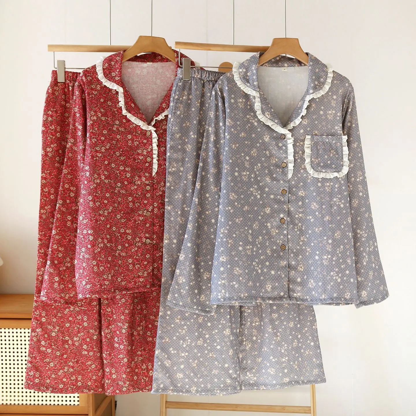 

Floral Women's Pajamas Set Sleepwear Woman Pyjamas 2026 Spring Autumn Two Pieces Pajama Trousers Sets Cotton Clothing Female