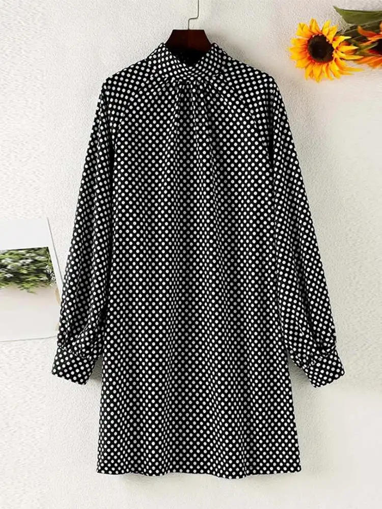 ZANZEA Fashion OL Bohemian Dress Summer Women Puff Sleeve Sundress Casual Polka Dot Knee Vestido Party Holiday Turtleneck Robe