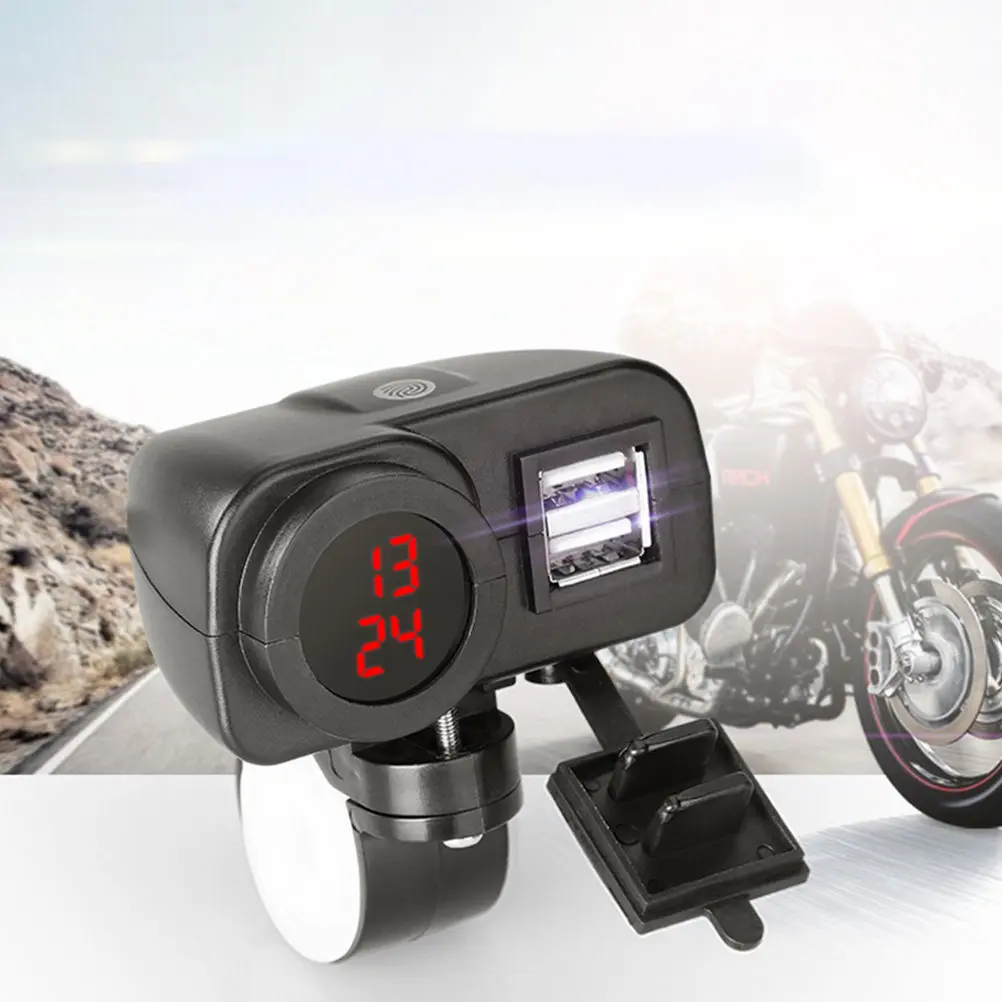 

1Pcs Motorcycle Phone Charger 12V 24V Dual Ports Fast Charging Time Display Portable USB Charger for Handlebar Rear Mirror Use