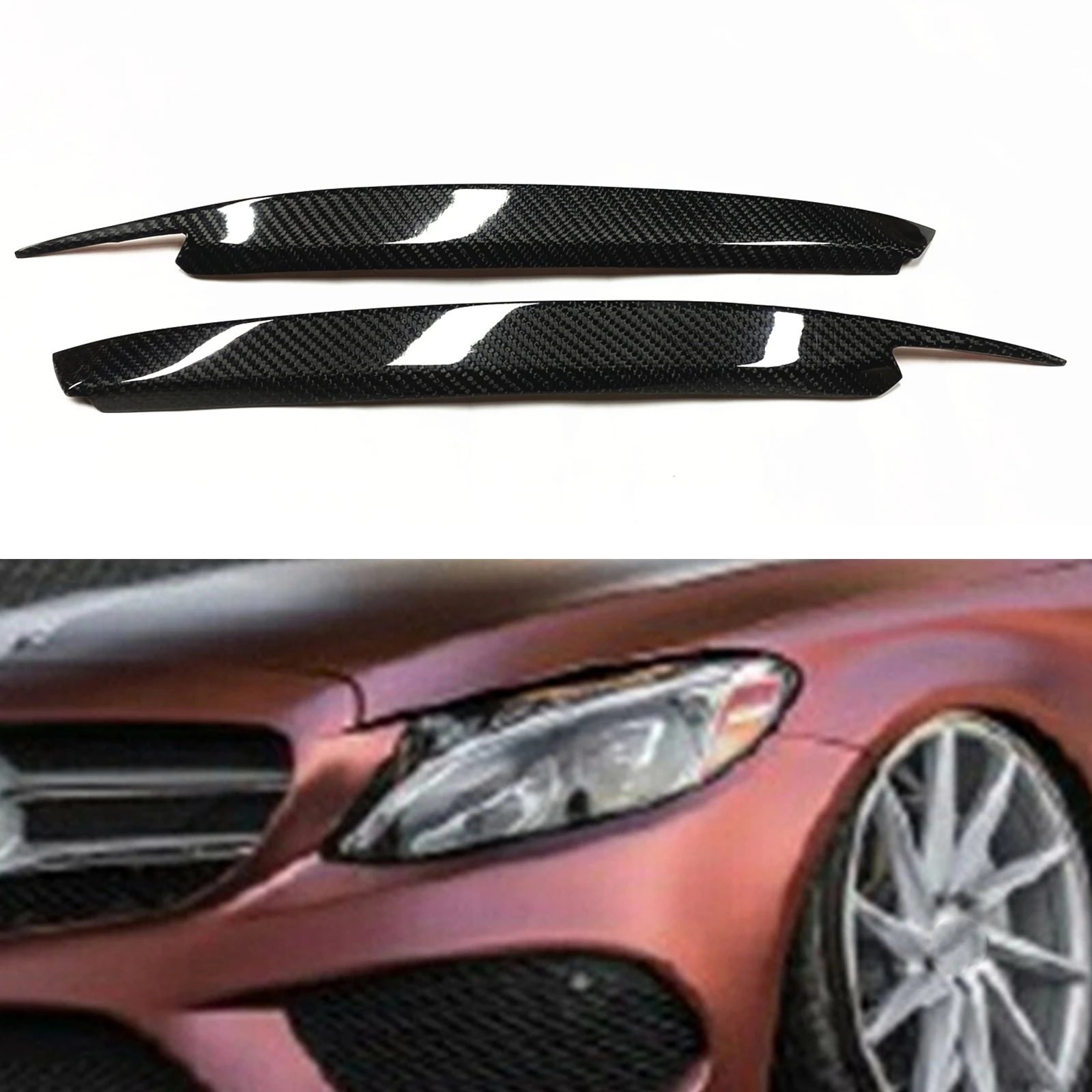 Headlight Eyebrow For Mercedes Benz W205 C Classs 2015-2018 Sport Carbon Fiber Front Head Light Lamp Brow Headlamp Eyelid Trim