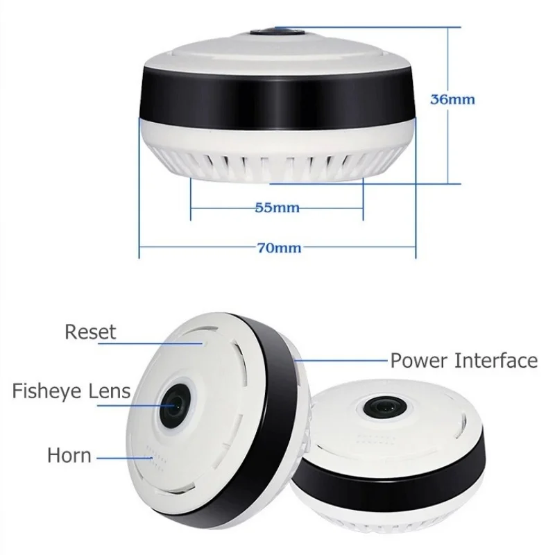 กล้อง HD มินิ 360 °   มุมมองแบบพาโนรามากล้อง IP เสียงสองทาง 2MP การเฝ้าระวังวิดีโอการป้องกันความปลอดภัยภายในบ้าน Wifi กล้องไร้สาย