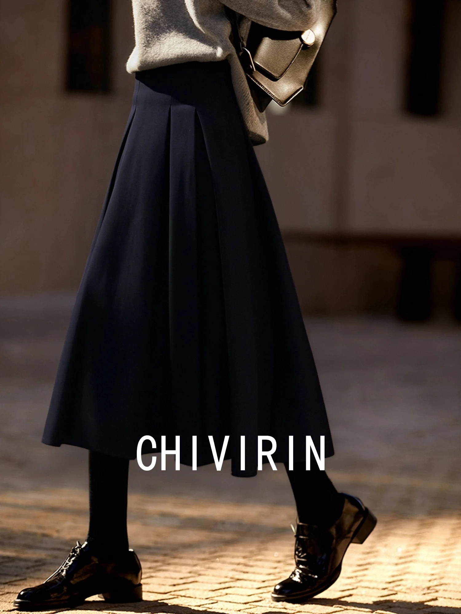 

High Waist A-Line Skirt Women's Spring Autumn New Sle Pleated Bla Hepburn Sle Wide Hem Umbrella Skirt