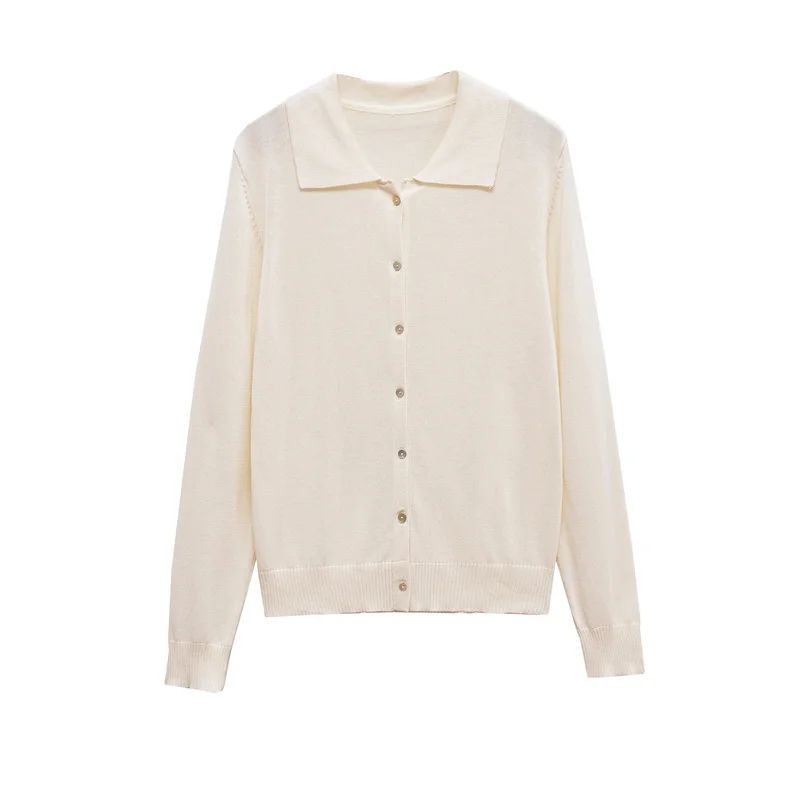 

Женская куртка, осень 202, новая белая трикотажная верхняя куртка с длинными рукавами и воротником-поло, простая и модная повседневная и универсальная