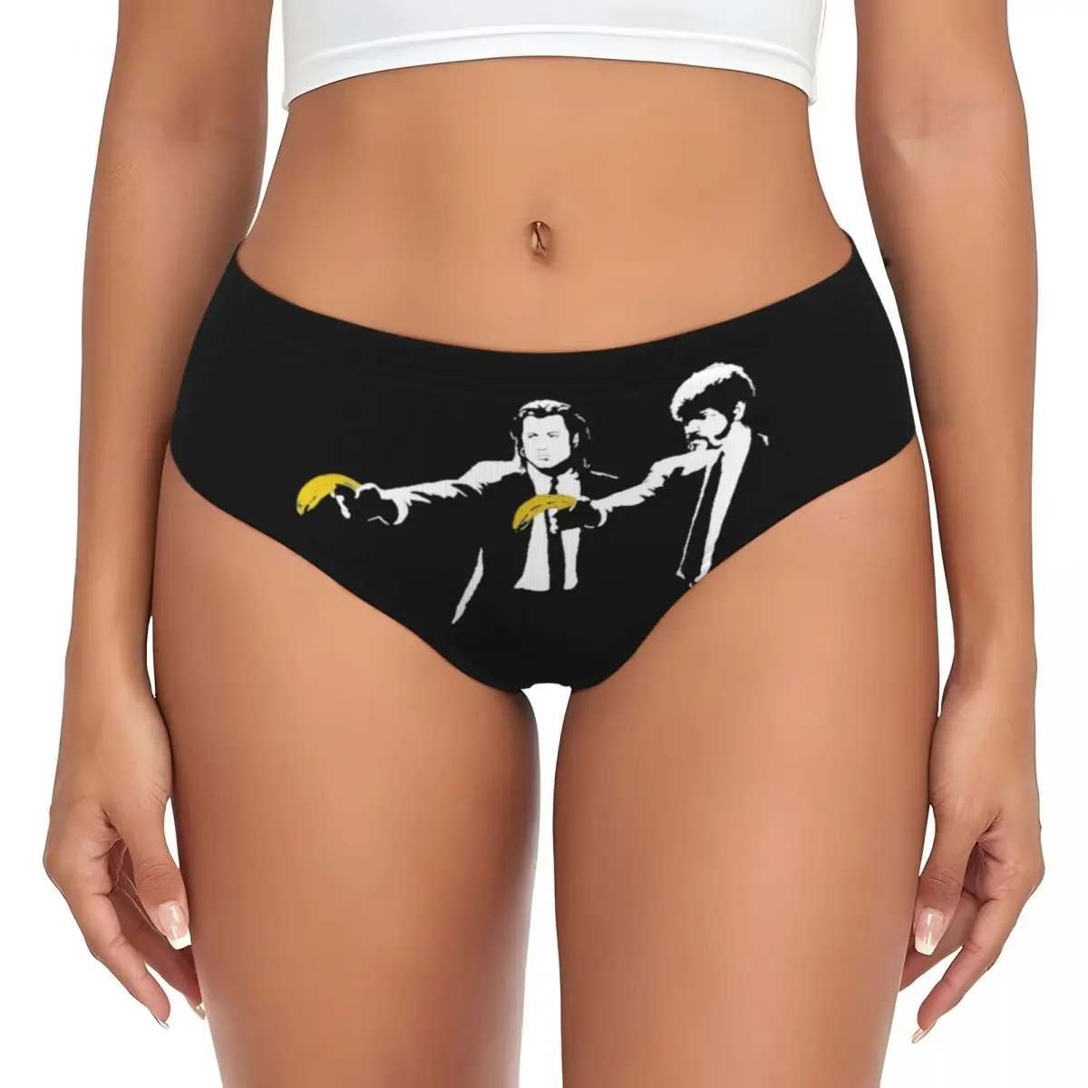 Custom Banksy Pulp Fiction Funny Print Briefs Underwear Womens Comfortable Stretch Street Grafitti Art Panties