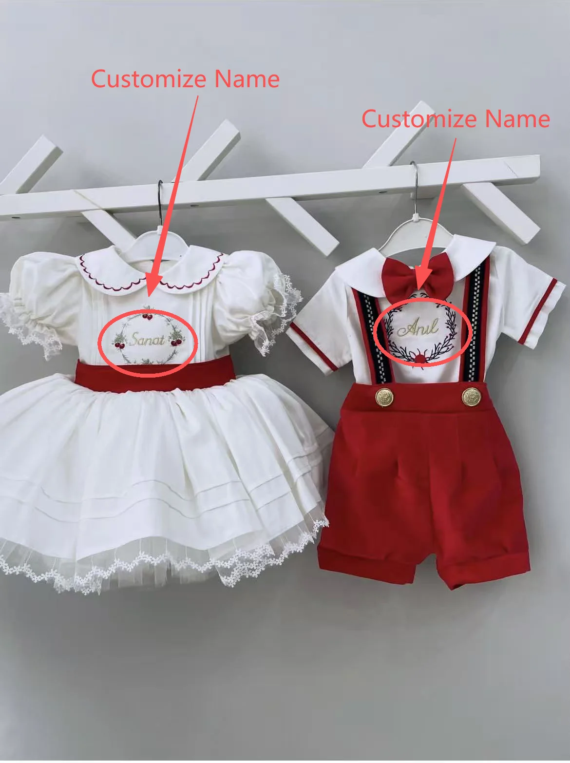 0-12Y Baby Girl Summer Custom Name Embroidery Vintage Princess Dress Boy Suit for Birthday Photography Holiday Eid B567