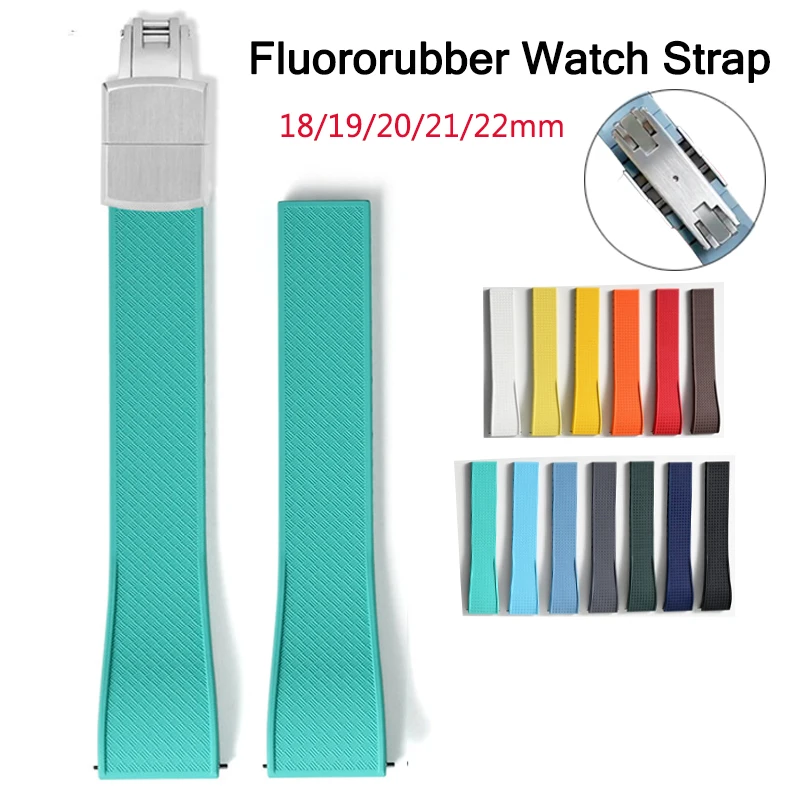 FKM-Uhrenarmband, Fluorkautschukarmband, 18/19/20/21/22 mm, Schnellverschluss, Faltschließe, Größe geschnitten, ersetzen Sie das Uhrenarmband für Männer und Frauen