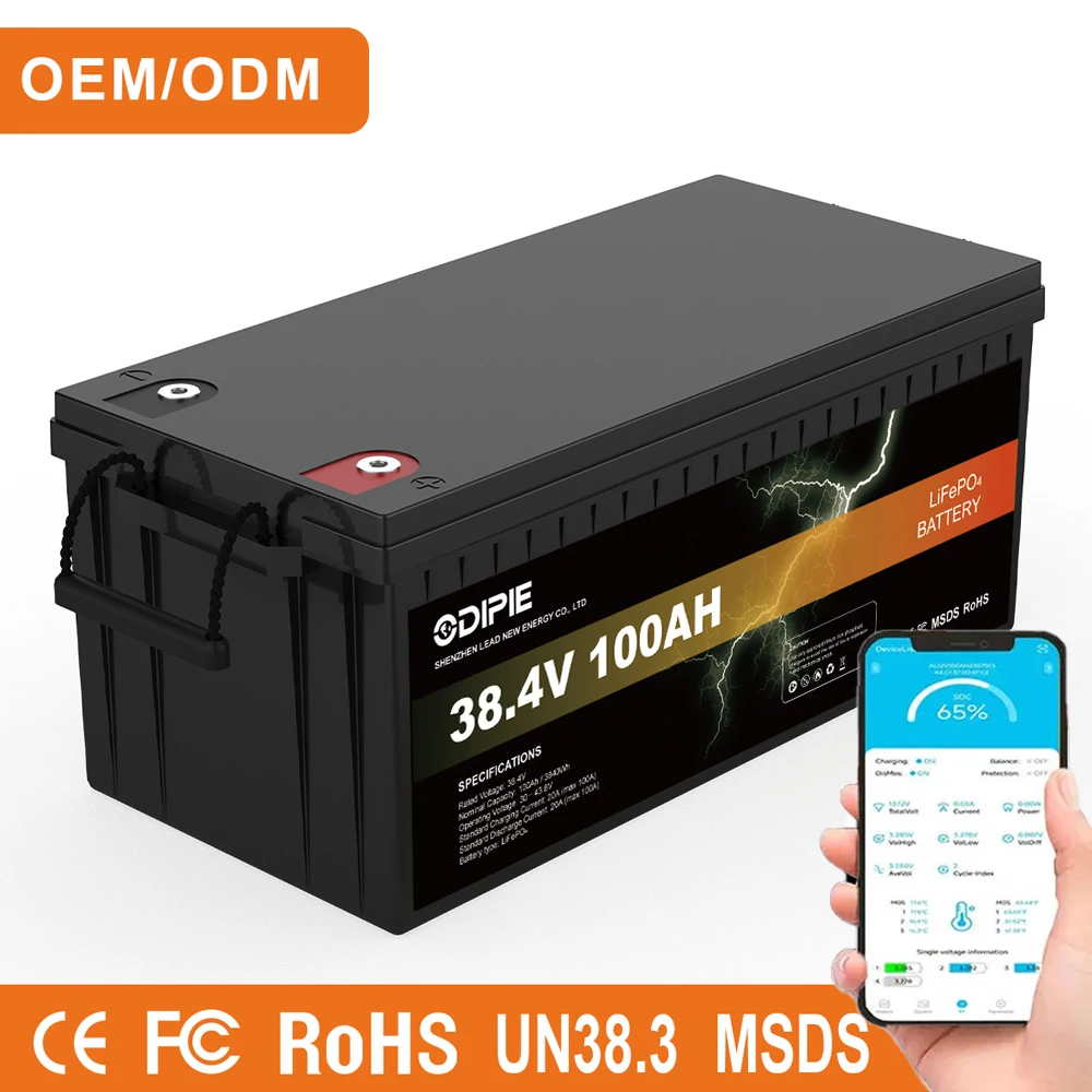 

China Factory 36V 38.4V 100Ah 3840Wh Smart Lithium LiFePO4 Battery Pack with Heating Bluetooth App for Balcony Solar System