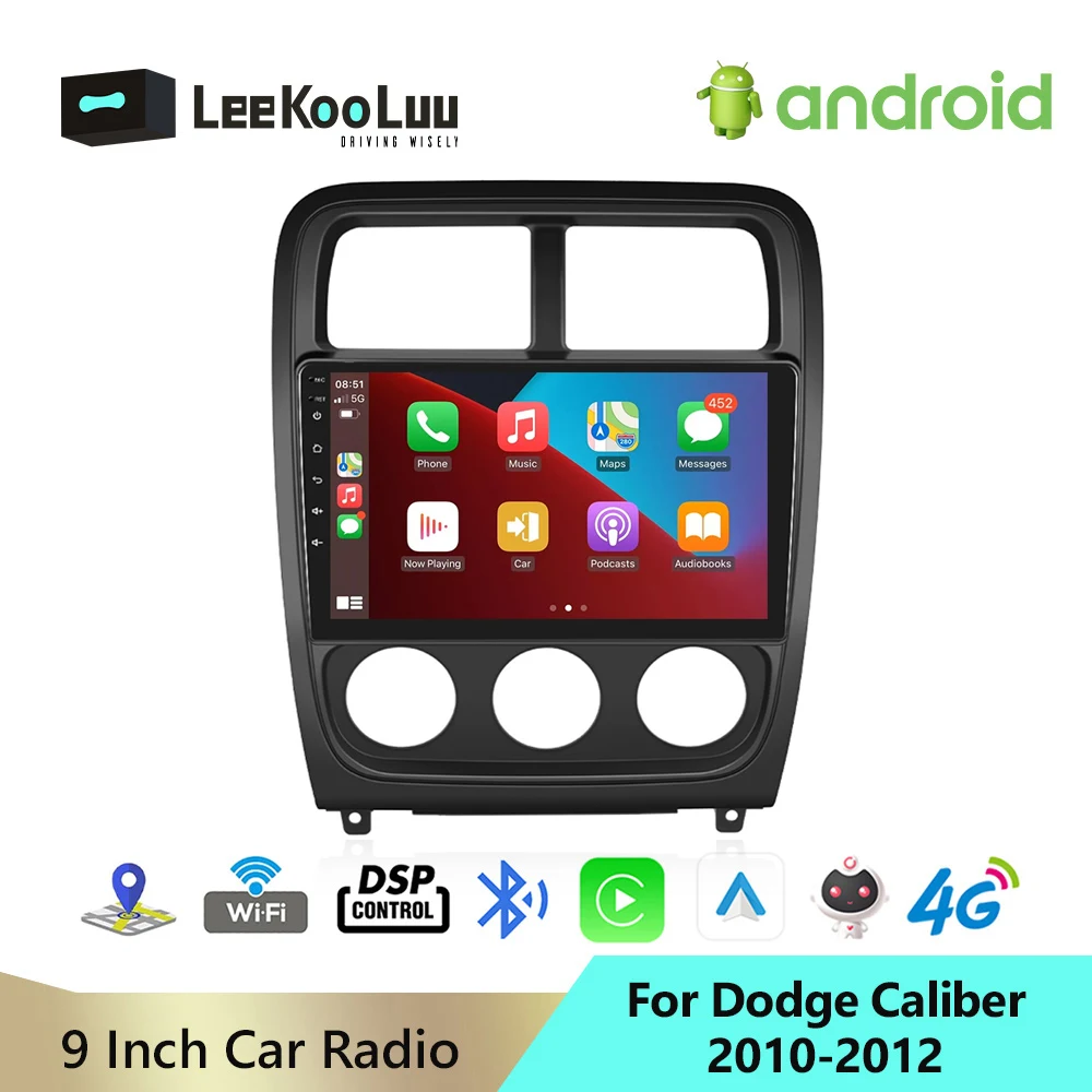 LeeKooLuu 2 Din Car Radio GPS Navigation Android Auto Multimedia Player 4G WiFi DSP Carplay for Dodge Calibre 2010 2011 2012