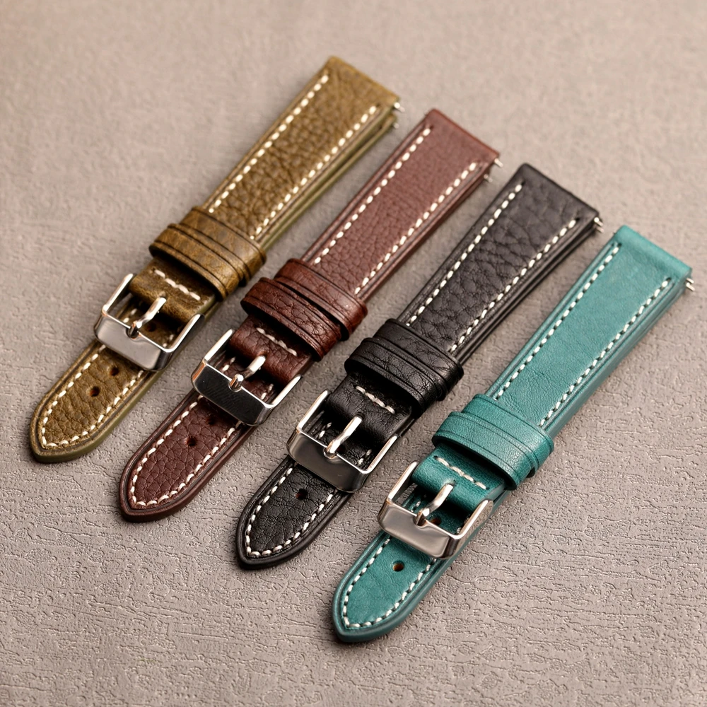 

Итальянский ремешок ручной работы из воловьей кожи растительного дубления, 18, 19, 20, 21, 22 мм, черный, коричневый, синий, зеленый, винтажный кожаный ремешок