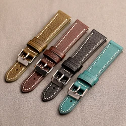 Handmade Italian Tuscany Vegetable Tanned Head Cowhide Leather Strap, 18 19 20 21 22MM Black Brown Blue Green Vintage Leather St