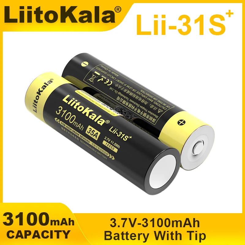 New LiitoKala Lii-31S Tip 18650 Battery 3.7V/4.2V Li-ion 3100mAh 35A Power Battery For High Drain Devices