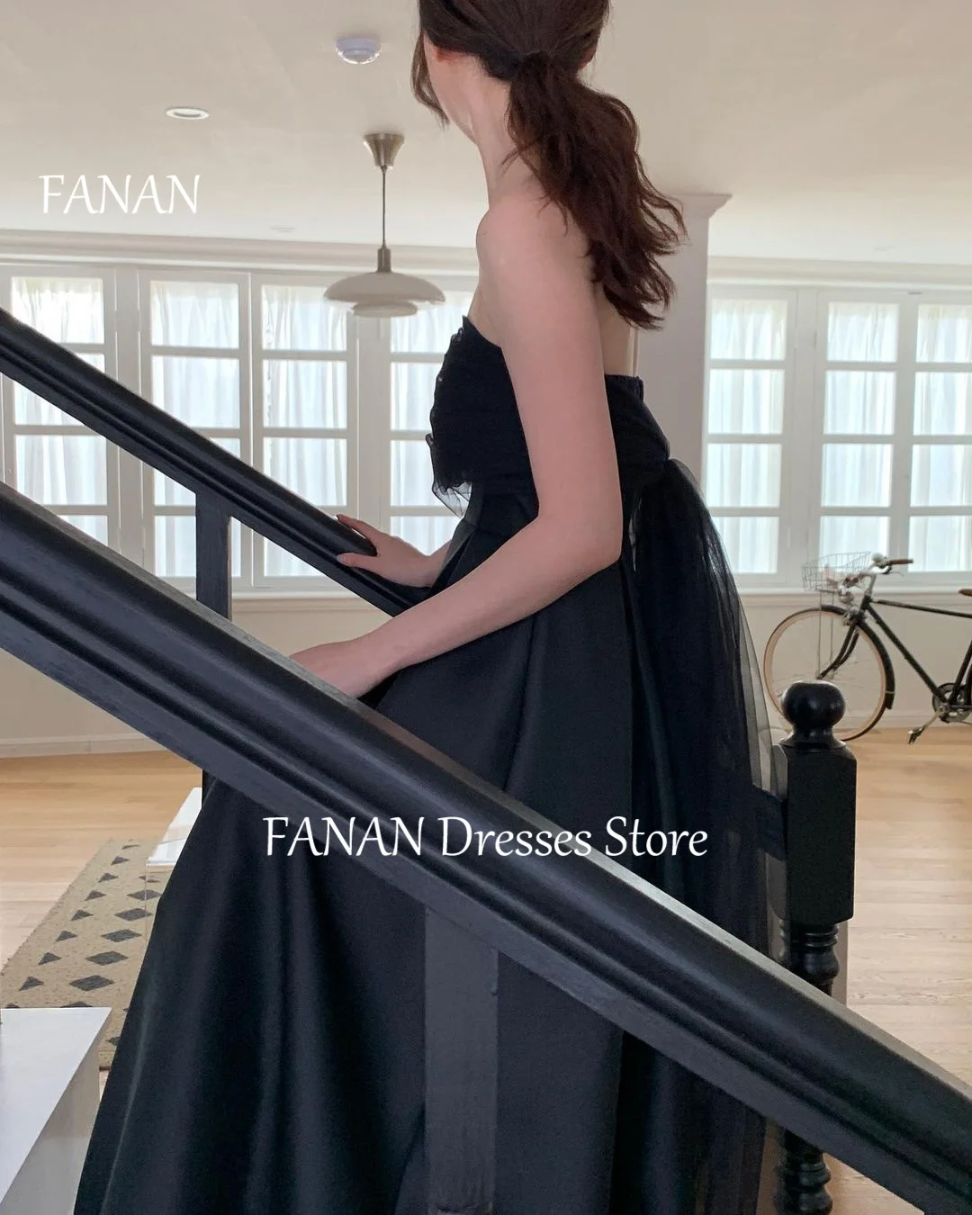 FANAN-vestidos de fiesta de noche con hombros descubiertos, moda negra de Corea, vestidos formales elegantes personalizados para mujer, vestidos para eventos y graduación