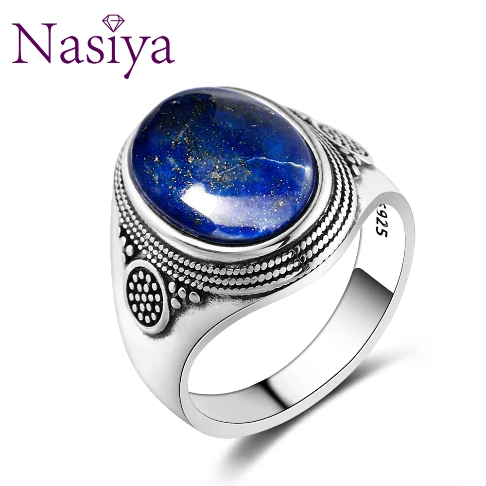 

Nasiya Luxury Vintage Ring 10x14MM Big Oval Lapis Lazuli Rings For Men WomenFine Jewelry Party Anniversary