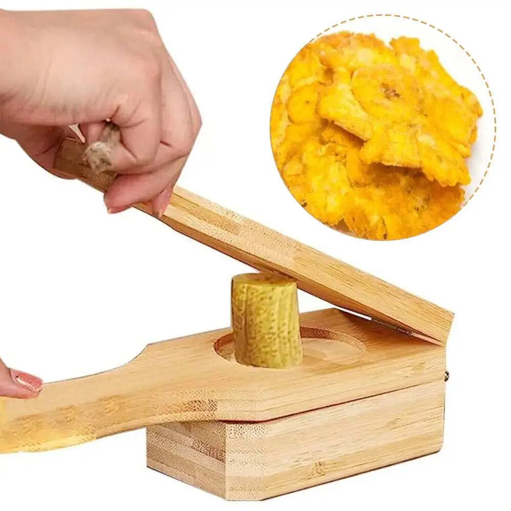 Banana Smasher Maker Wooden Tostonera Plantain Press with Handle Reusable for Kitchen Making Fried Cooking Fruit Banana Gad L8J1