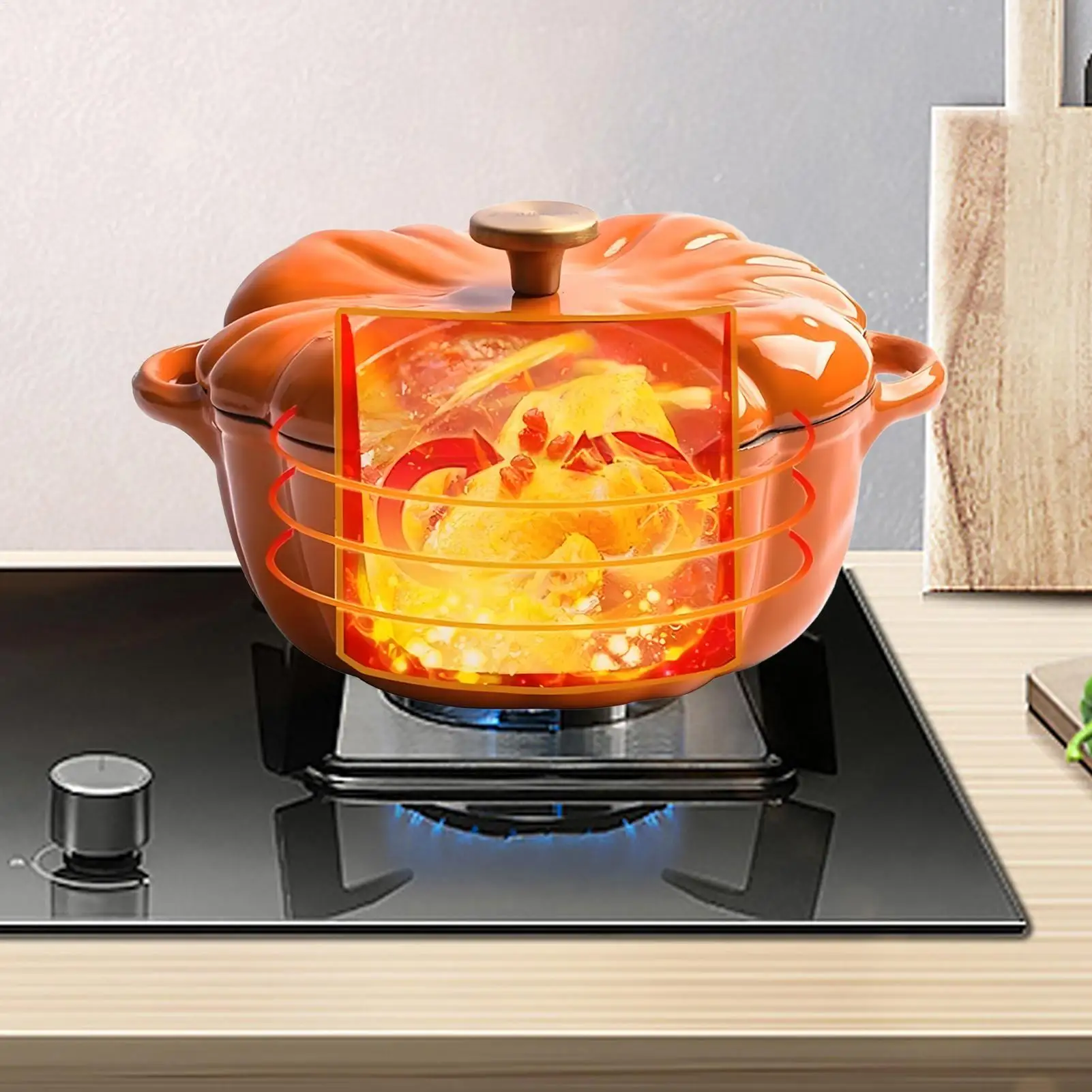 Pumpkin Pots for Cooking Non-Stick Cooking Cookware Kitchen Gadget Pumpkin Cast Iron Casserole Compatible with All Heat Sources