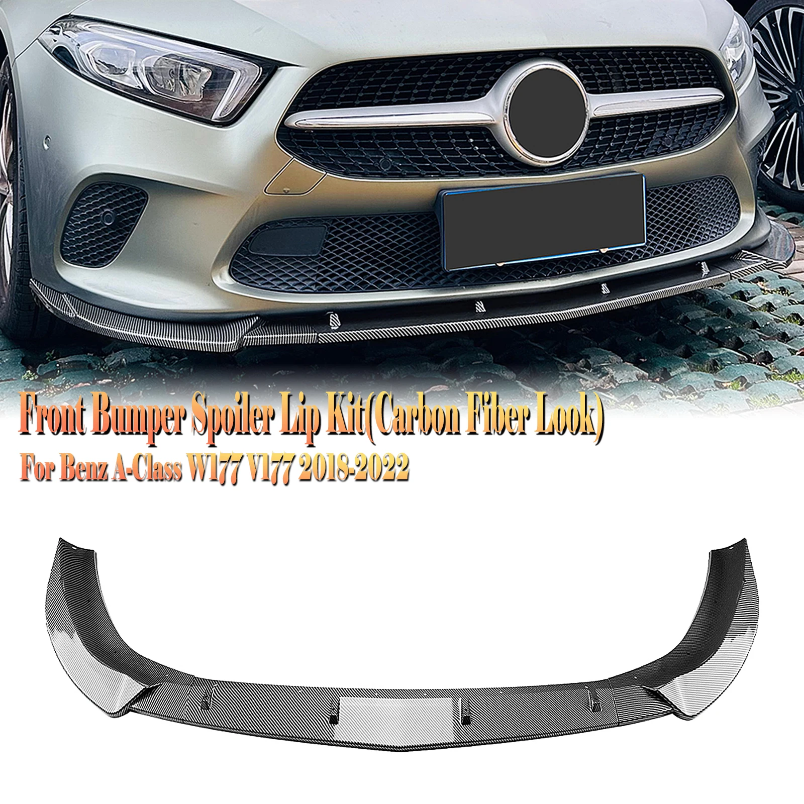 

For Mercedes Benz A Class W177 V177 2018-2022 A180 A200 A220 A250 Base Standard Versions Front Bumper Spoiler Lip Body Protector