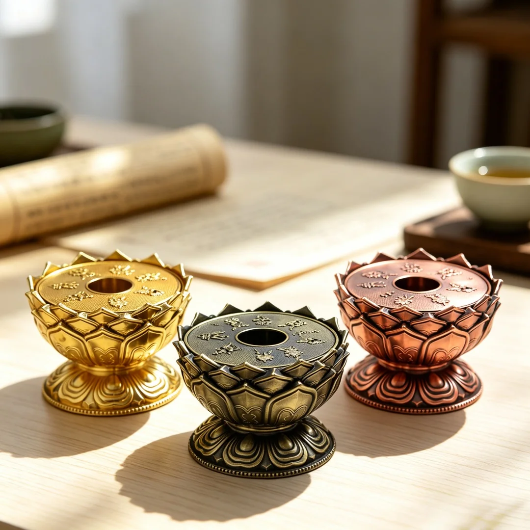 Lotus Prayer Wheel Stand Eight Auspicious Symbols Base Tibetan Buddhist Altar Decor Meditation Gift