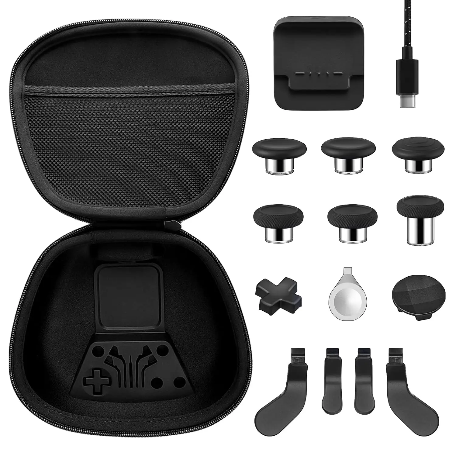 For Xbox Elite Series 2 Controller，Replacement Accessories Kit Include 1 Carrying Case, 1 Charging Dock&Cable, Metal 6 Joysticks