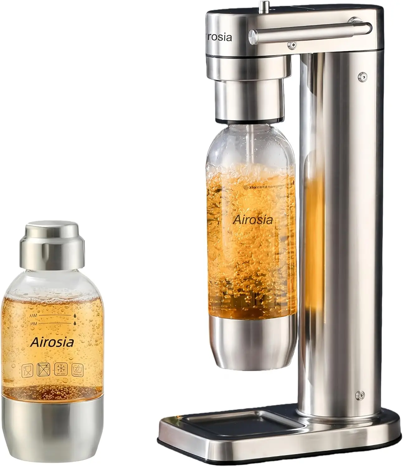 304 Stainless Steel Soda Maker – Carbonate Water, Juice & More with 2 BPA-Free Bottles (1L+0.5L), CO2 Not Included