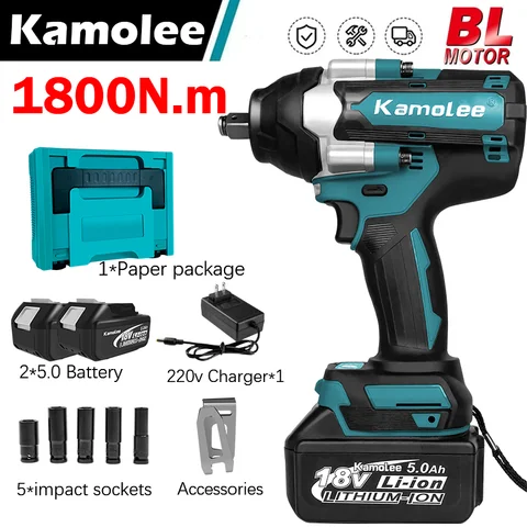 [1800N.m]Kamolee 1800N.m DTW700 고토크 브러시리스 전기 임팩트 렌치 Makita 18v 배터리용 충전식 렌치 무선