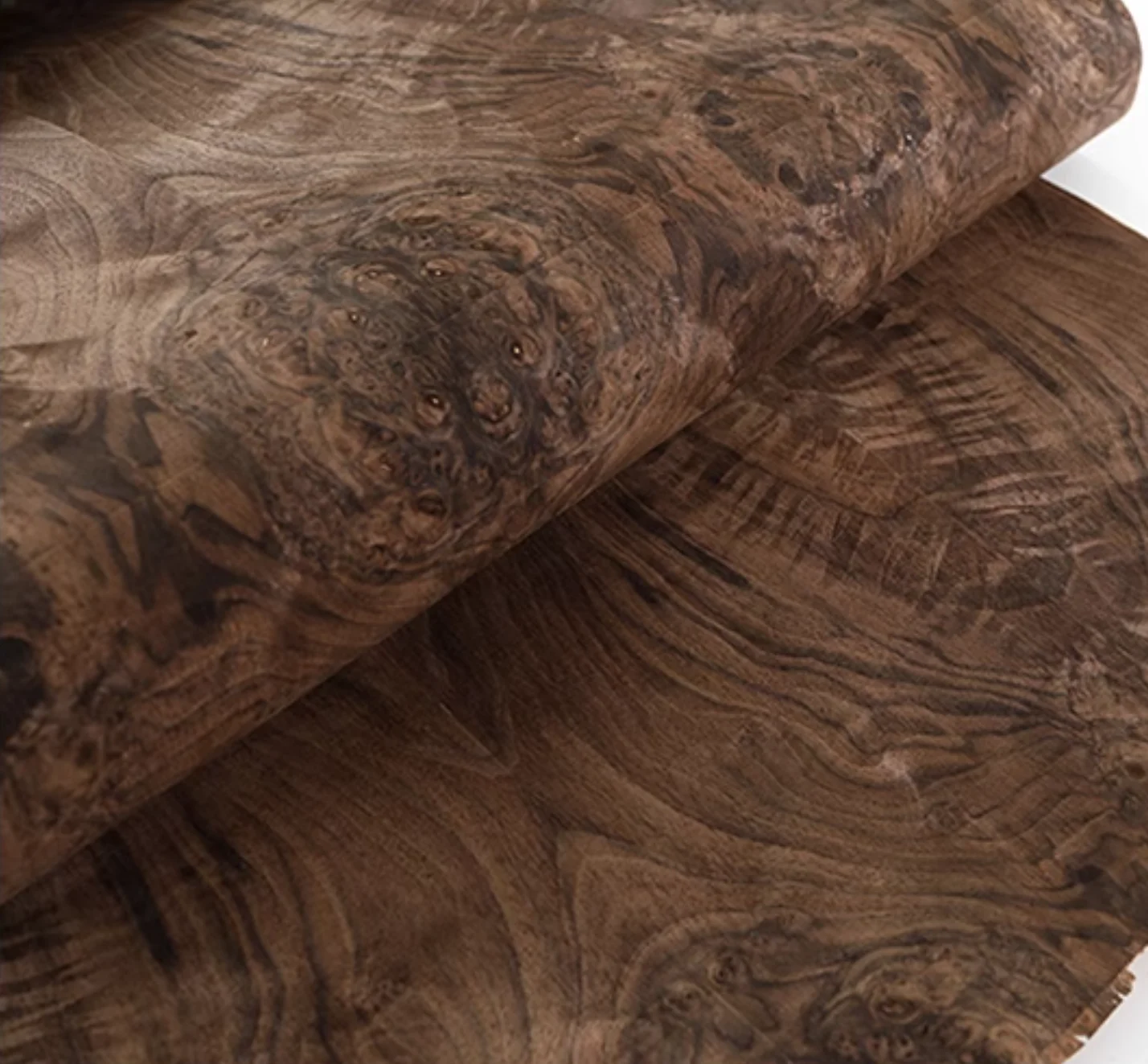 

Natural Black Walnut Burl Veneer For Home Decoration Speaker And Guitar Decoration Size:2.5x0.58meter Thick:0.4mm