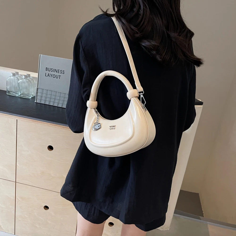 

Elegant Half-moon Shoulder Bag Korean Style Leather Dumpling Crossbody Bag Zipper Large Capacity Underarm Handbag Outdoor