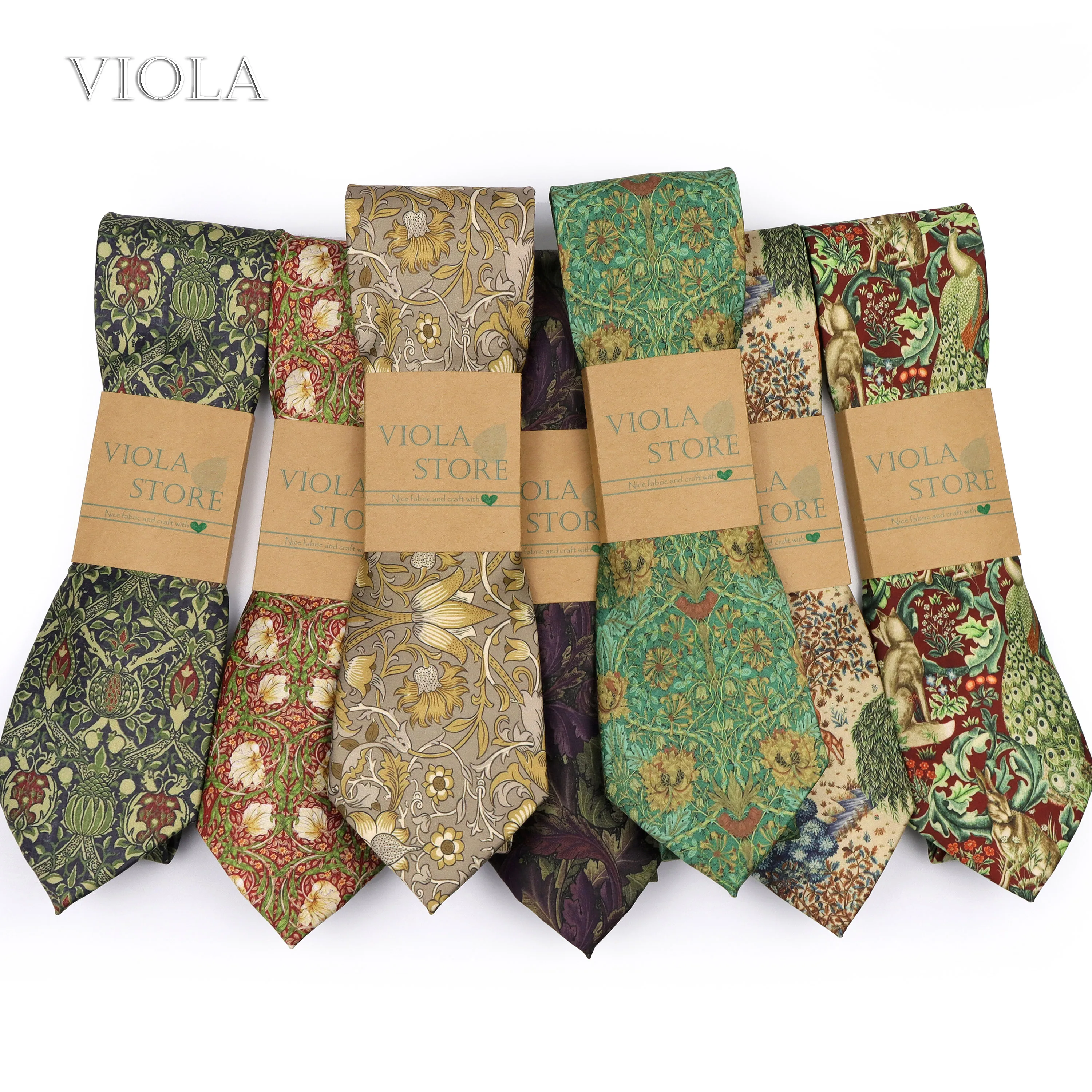 

Vintage Floral Print khaki Green Necktie 8cm Polyester Silk Touch Men Daily Party Banquet Suit Tuxedo Male Cravat Gift Accessory