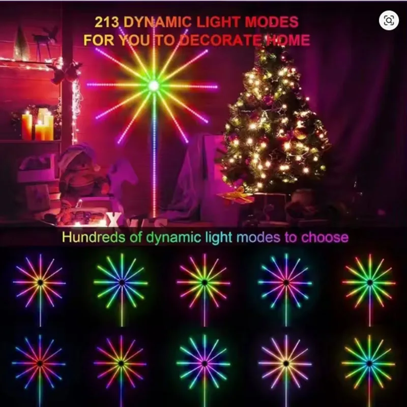 Multi‑Mode Flowing Marquee 5V Firework Light, Epoxy LED Strip, Bluetooth APP, Music Sound‑Activated Color Changing Lamp