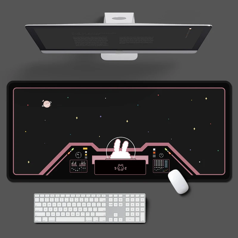 Space Astronauts Rabbit Mouse Pad Cute Cartoon Computer Keyboard Pads Non-slip Rubber Base Office Desktop Table Mat for Women